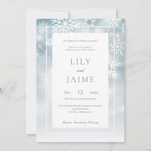 Dusty Blue Snowflake Sky Moderne Hochzeitseinladun Einladung (Vorderseite)
