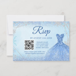 Dusty Blue Snowflake Weihnachten Quinceñera 15. QR RSVP Karte