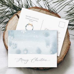 Dusty Blue Snowflake Weihnachtskarte Einladungspostkarte