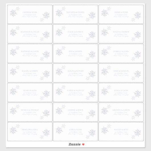 Dusty Blue Snowflake Winter Modern Guest Address Aufkleber (Blatt)