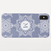 Dusty Blue Snowflakes Christmas Holiday Monogram Case-Mate iPhone Hülle (Rückseite (Horizontal))