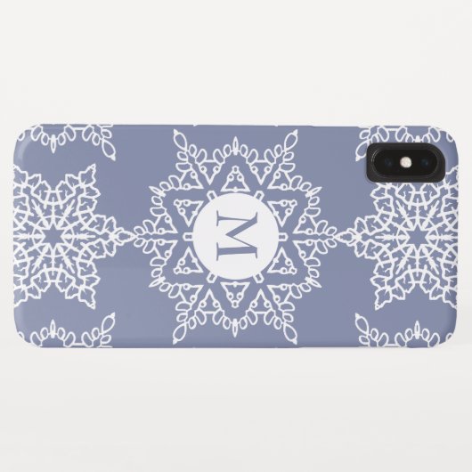 Dusty Blue Snowflakes Christmas Holiday Monogram Case-Mate iPhone Hülle (Rückseite (Horizontal))