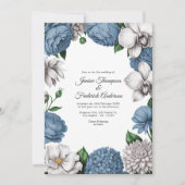Dusty Blue & Soft Grey Watercolor Floral Wedding Einladung (Vorderseite)