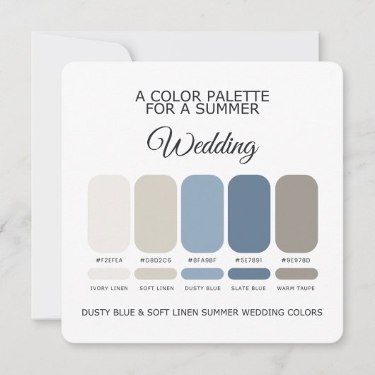 Dusty Blue Soft Linen Summer Wedding Palette Card Einladung (Vorderseite)