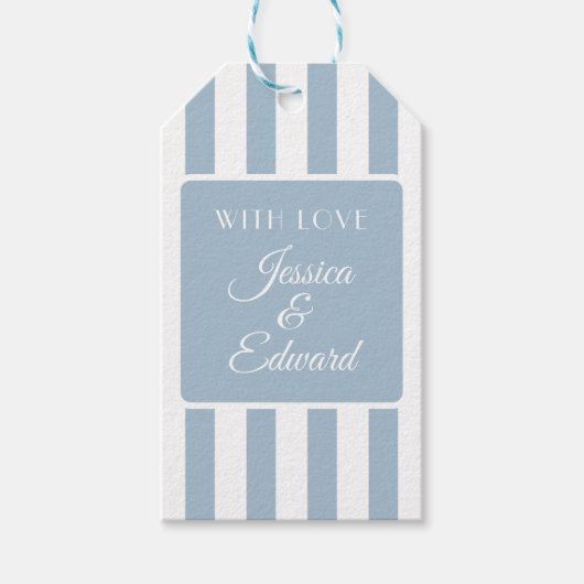 Dusty Blue Soft Striped Couple Names Geschenkanhänger (Vorderseite)