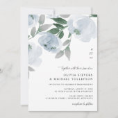 Dusty Blue Soft Watercolor Floral Wedding Einladung (Vorderseite)