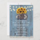Dusty Blue Sonnenblume Holz Barrel Rustikale Hochz Einladung (Vorderseite)
