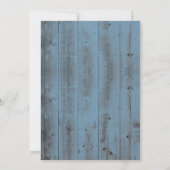 Dusty Blue Sonnenblume Holz Barrel Rustikale Hochz Einladung (Rückseite)