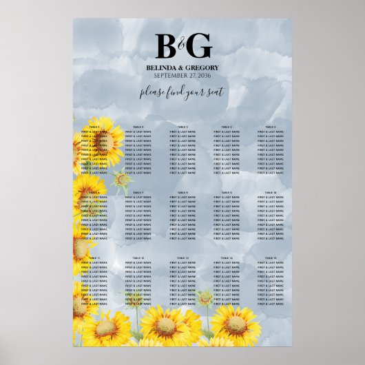 Dusty Blue Sonnenblumen Hochzeitssattel Poster (Vorne)