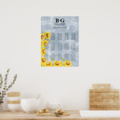 Dusty Blue Sonnenblumen Hochzeitssattel Poster (Küche)