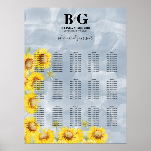 Dusty Blue Sonnenblumen Hochzeitssattel Poster (Vorne)
