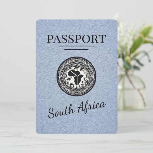 Dusty Blue South Africa Passport Save The Date (Stehend Vorderseite)