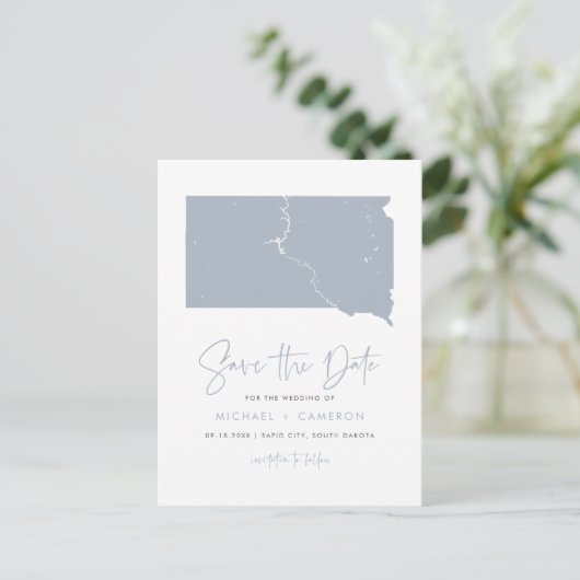 Dusty Blue South Dakota Karte QR-Code Save the Dat (Stehend Vorderseite)