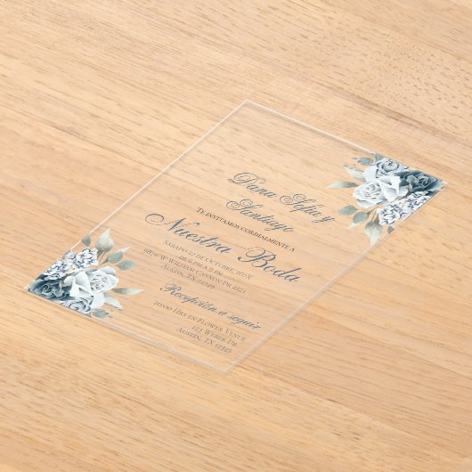 Dusty Blue Spanish Wedding Acryleinladung Acryleinladungen (Ablage )