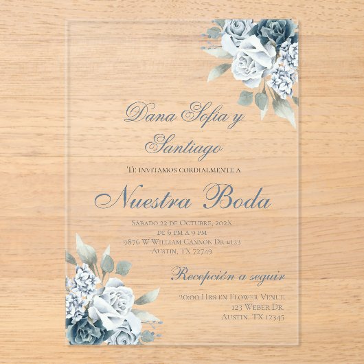 Dusty Blue Spanish Wedding Acryleinladung Acryleinladungen (Vorderseite)