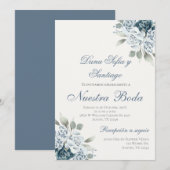 Dusty Blue Spanish Wedding Einladung (Vorne/Hinten)