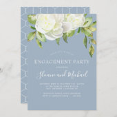 Dusty Blue Spring Floral Peony Engagement Party Einladung (Vorne/Hinten)