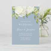 Dusty Blue Spring Floral Peony Wedding Einladung (Stehend Vorderseite)
