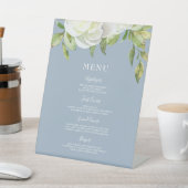 Dusty Blue Spring Floral Peony Wedding Menu Sockelschild (In SItu)