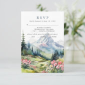 Dusty Blue Spring Mountains Wedding RSVP Card (Stehend Vorderseite)