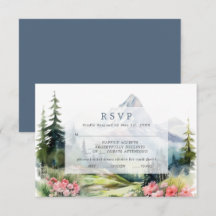 Dusty Blue Spring Mountains Wedding RSVP Card