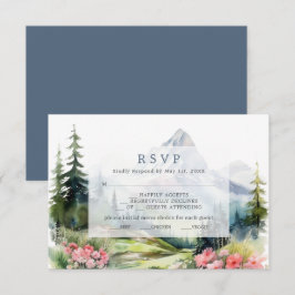 Dusty Blue Spring Mountains Wedding RSVP Card Karte