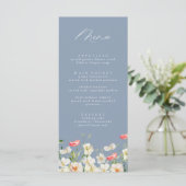 Dusty Blue Spring Peony Watercolor Wedding Menu Menükarte (Stehend Vorderseite)
