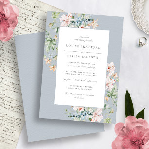 Dusty Blue Spring Watercolor Floral Dusty Wedding Einladung