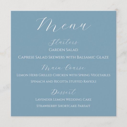 Dusty Blue Spring Wedding Menu Card Menükarte (Vorderseite)