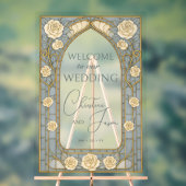 Dusty Blue Stained Glass Floral Wedding Welcome  Acrylschild (Neutral)