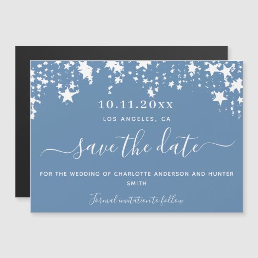 Dusty-Blue-Star-Hochzeit speichern Sie den Datums- Magneteinladung (Vorne/Hinten)