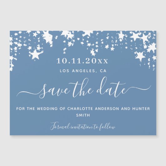 Dusty-Blue-Star-Hochzeit speichern Sie den Datums- Magneteinladung (Vorderseite)