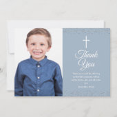 Dusty Blue Stardust Erster Kommunion Foto Dankeskarte (Vorderseite)
