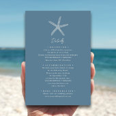 Dusty Blue Starfish Beach Hochzeit in Urlaubsort Begleitkarte