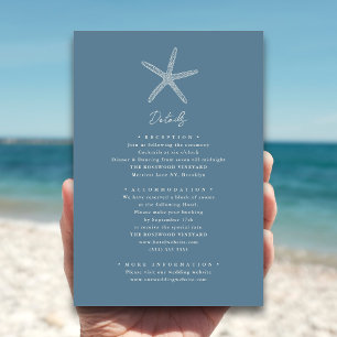 Dusty Blue Starfish Beach Hochzeit in Urlaubsort Begleitkarte
