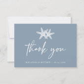 Dusty Blue Starfish Modern Script Beach Hochzeit Dankeskarte (Vorderseite)