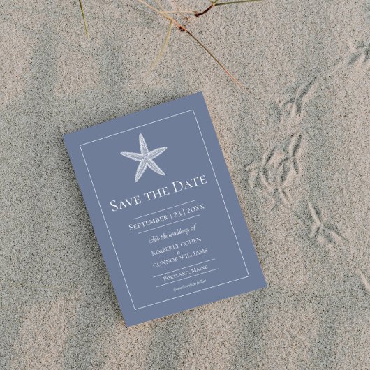 Dusty Blue Starfish Monogram Foto Save The Date