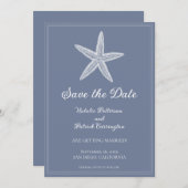 Dusty Blue Starfish Save the Date einladen Einladung (Vorne/Hinten)