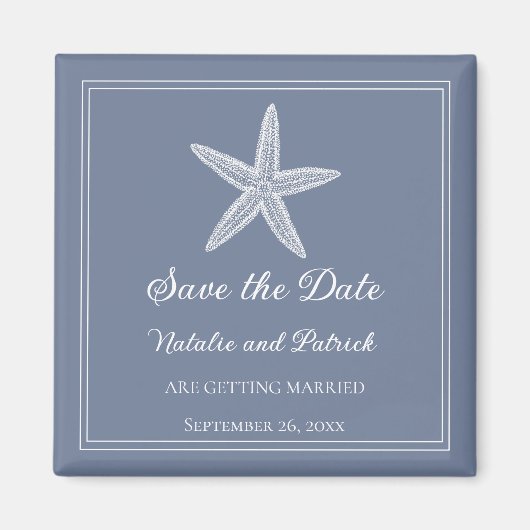 Dusty Blue Starfish Speichern Sie das Date Magnet (Vorne)