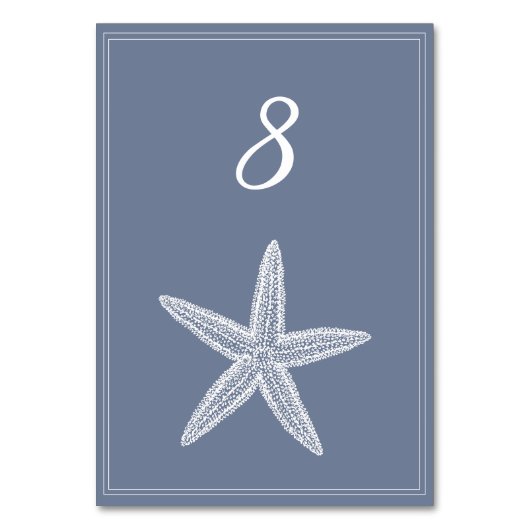 Dusty Blue Starfish Tischnummer Card (Vorderseite)
