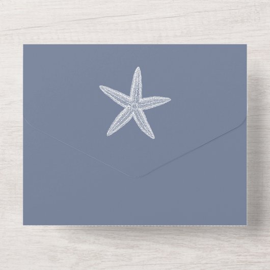 Dusty Blue Starfish Wedding All In One Einladung (Rückseite)