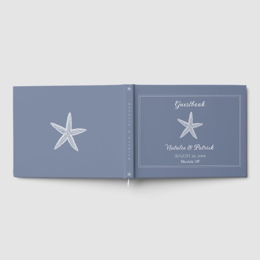 Dusty Blue Starfish Wedding Gästebuch (Voll)