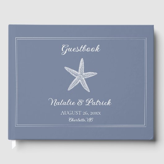 Dusty Blue Starfish Wedding Gästebuch (Vorderseite)