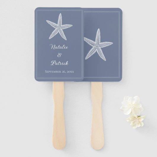Dusty Blue Starfish Wedding Hand Fans Fächer (Vorne und Hinten)