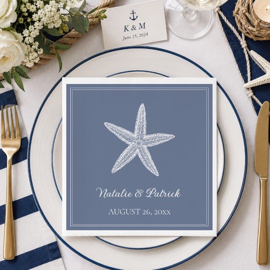 Dusty Blue Starfish Wedding Serviette
