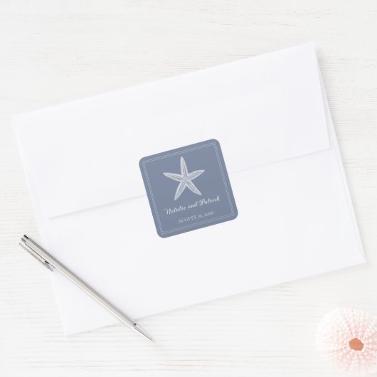 Dusty Blue Starfish Wedding Stickers (Umschlag)