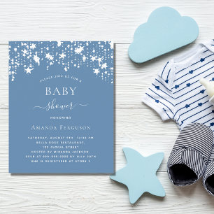 Dusty blue stars Junge Dusche Budget Einladung Flyer