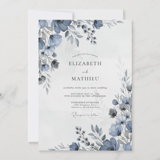Dusty Blue Stately Winter Wedding Einladung (Vorderseite)