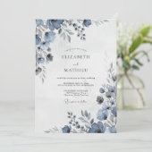 Dusty Blue Stately Winter Wedding Einladung (Stehend Vorderseite)