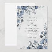 Dusty Blue Stately Winter Wedding Einladung (Vorne/Hinten)